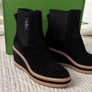 Kate Spade Addison Wedge Bootie in Black Suede